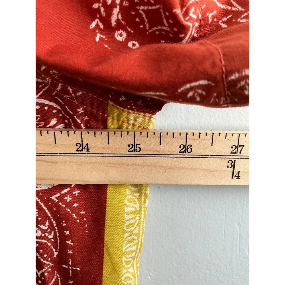 The North Face Mens XXL Bandana Patchwork Button Down Shirt Red Yellow Short Slv